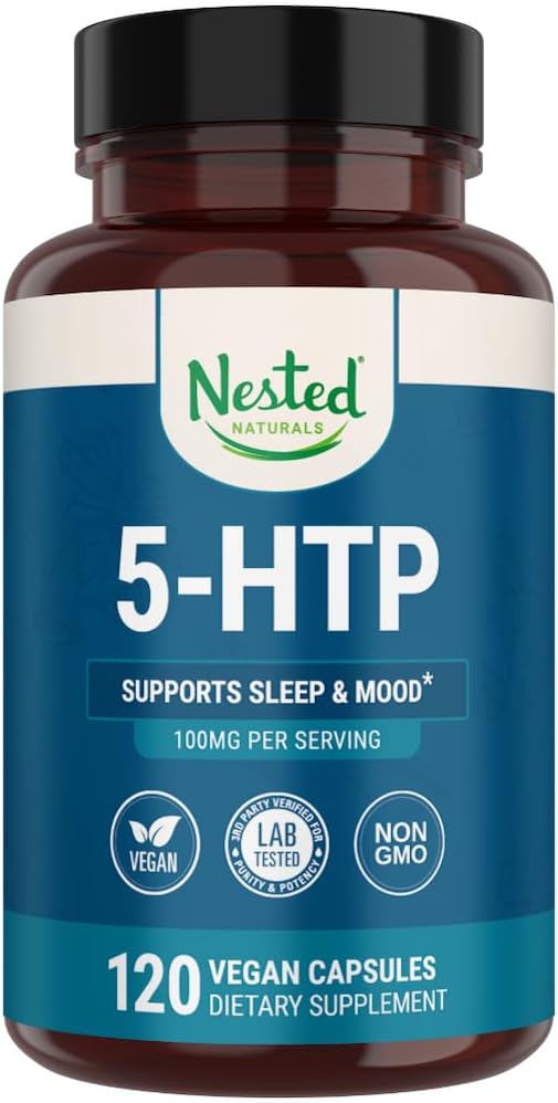 Φωλιασμένα φυσικά 5-HTP 100 mg (5-υδροξυτρυπτοφάνη) - Υποστήριξη ύπνου και διάθεσης - 5HTP συμπλήρωμα για φυσικά πηγασμένη σεροτονίνη - 120 μη ΓΤΟ, κάψουλες Vegan