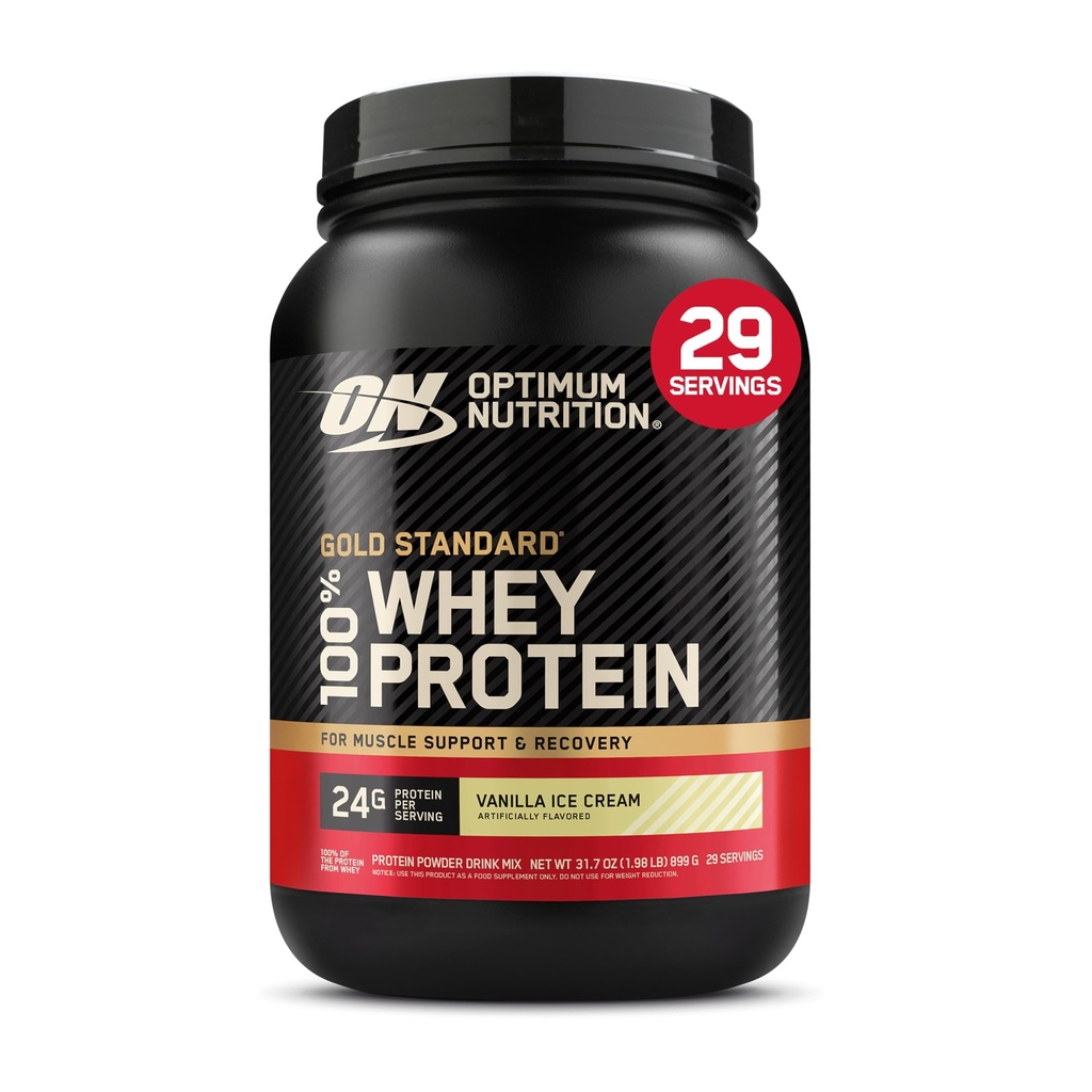 Optimum Nutrition Gold Πρότυπο 100% Whey Protein Powder, Vanilla Ice Cream, 2 Λίρες (Packaging May Vary)