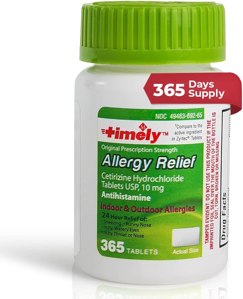 Εργαστήρια Time-Cap, INC. Timely Cetirizine HCl 10 Mg 365 Δισκία - Αλλεργία 24 ωρών Ανακούφιση από το φτάρνισμα, τη μύτη Runny, τα μάτια Ichy Watery, το λαρύγγι Ichy ή τη μύτη