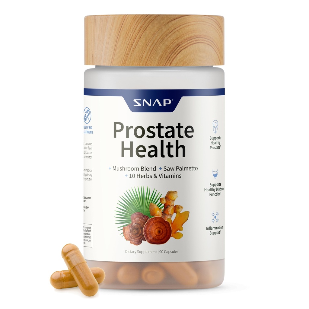 Snap Συμπληρώματα Υγείας Prostate - Υποστηρίζει την υγεία των αρσενικών ουροφόρων οδών, 90 κάψουλες χορτοφάγων (30 υπηρεσίες, 1 μήνας προμήθεια)