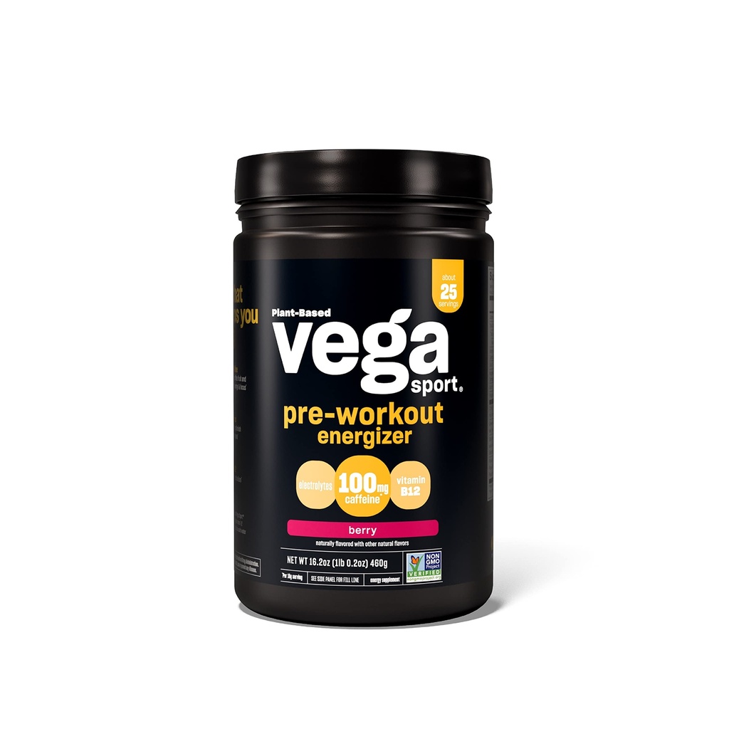 Vega Sport Energizer, Acai Berry, Pre Processing Powder for Women and Men, Υποστηρίζει την ενέργεια και την εστίαση, Ηλεκτρολύτες, Vegan, Keto, Χωρίς γλουτένη, Χωρίς γαλακτοκομικά, Μη ΓΤΟ (25 μερίδες) , 1,01 λίρα (πακέτο του 1)