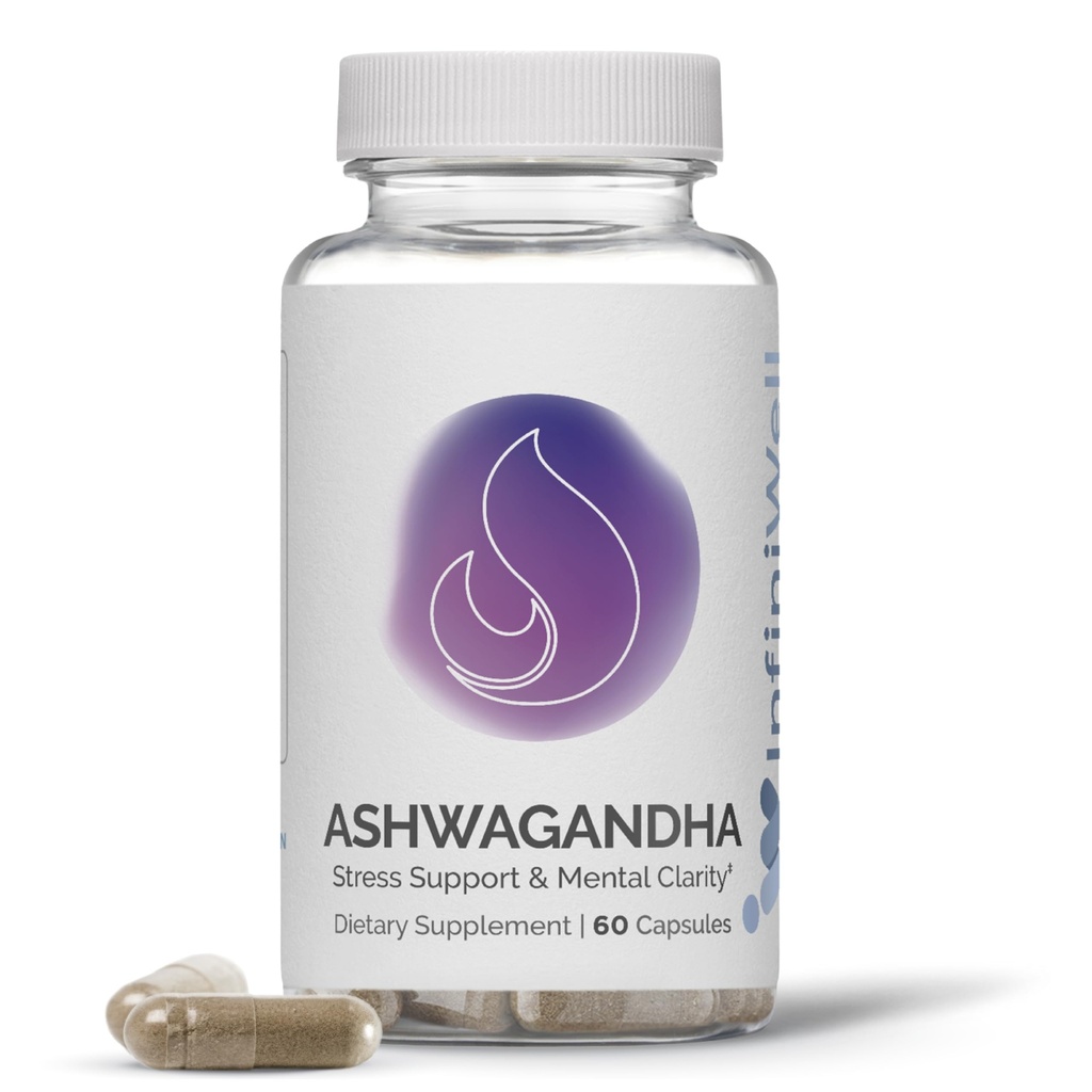 InfiniWell Ashwagandha Συμπληρώματα - φυτικά συμπληρώματα με Shoden Ashwagandha Root - Προώθηση της νοητικής καθαρότητας, ορμονική ισορροπία, καθημερινή χαλάρωση και αποκατάσταση των μυών (60 κάψουλες)