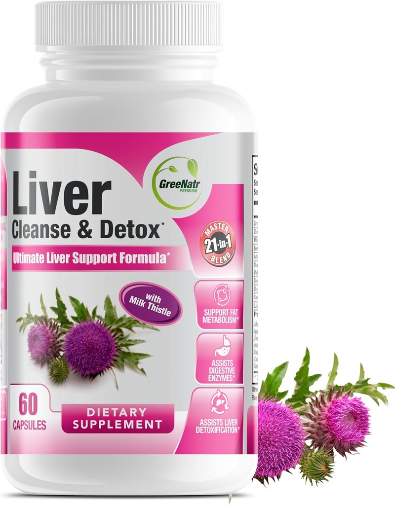 GreeNatr Liver Cleanse Detox & Repair Formula - Γαϊδουράγκαθο γάλακτος, βερβερίνη, τζίντζερ, ρίζα τεύτλων, ρίζα δαντελίων, εκχύλισμα Artichoke, και Chanca Piedra για την βέλτιστη υποστήριξη της υγείας του ήπατος (1 μπουκάλι)