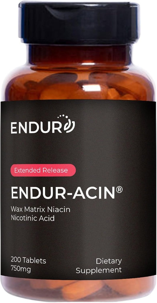 ENDUR-ACIN Νιασίνη, Υγεία Καρδιάς & Υγιεινή Χοληστερόλη Συμπλήρωμα Ισορροπίας, Εκτεταμένη απελευθέρωση για Βέλτιστη Απορρόφηση, Χωρίς Γλουτένη, 750mg (200 δισκία)