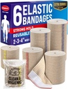 Premium Elastic Bandage Wrap - 6pack (2x2in, 2x3in, 2x4in) - Self-Closing | Strong Compression Bandage Wrap for Leg, Ankles, Wrists, and Knees - For First Aid Kit and After Surgery Recovery