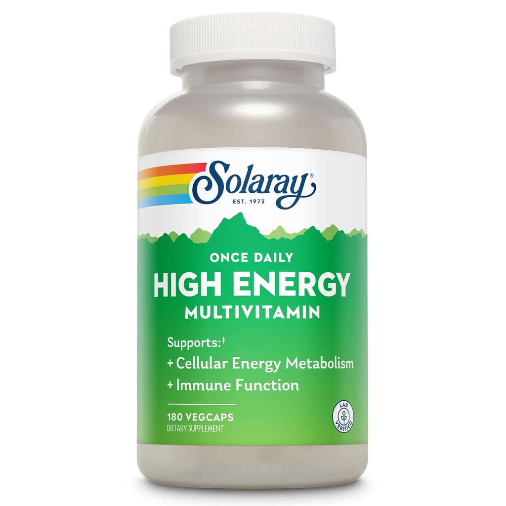 SOLARAY Once Daily High Energy Multivitamin for Women and Men - Ενεργειακά Συμπληρώματα - Immune Support w/Vitamin C, A, D and E, Vitamin B Complex, Trace Minerals, 60-Day Εγγύηση, 180 Serv, 180 VegCaps