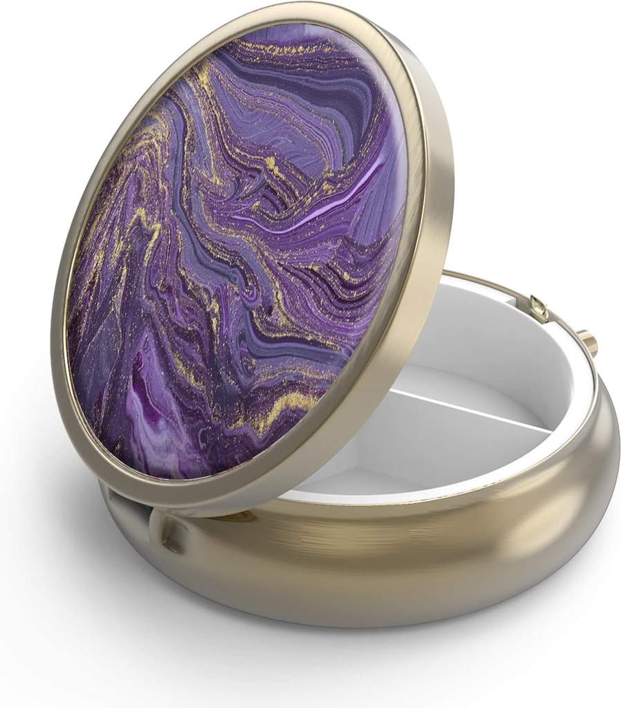 Χάπια κουτί κασετίνα με καθρέφτη Retro 3 διαμέρισμα μικρή θήκη χάπι για το πορτοφόλι ή τσέπη μπρούντζινο μικρό Rud κουτί χάπια ή βιταμίνες, ιχθυέλαιο, συμπληρώματα, χάπια Containe ταξιδιωτικά δώρα (χρυσό μάρμαρο)