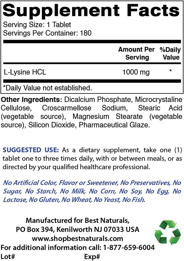 Best Naturals L-Lysine 1000mg & Vitamin C 1000 mg