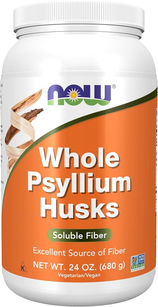 NOW Συμπληρώματα Τροφίμων, ολόκληρο το Psyllium Husks, Μη ΓΤΟ έργο Επαληθευμένο, Διαλυτό Fiber, 24 Ounce