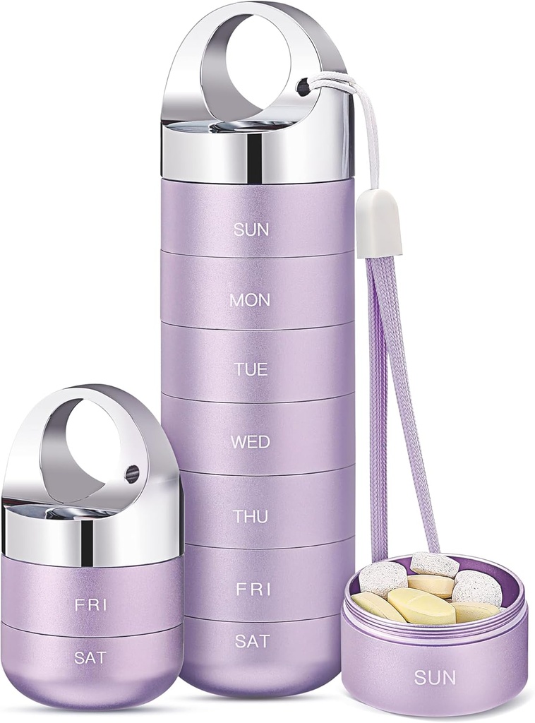 Zannaki Metal Travel Pill Organizer, Portable Waterproof Weekly Pill Box, Large Aluminum Alloy Pill Case Container, BPA Free 7 Day Daily Medicine Organizer Holder for Vitamin, Fish Oil, Supplement