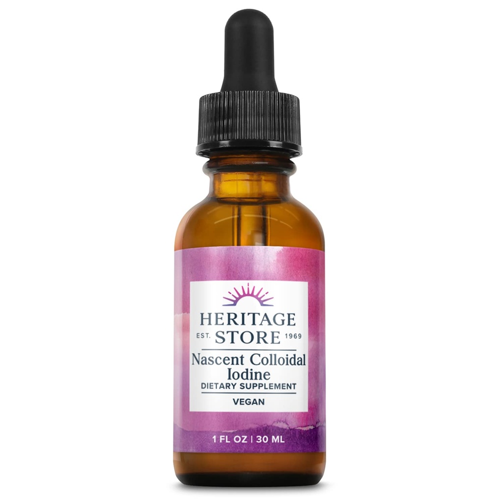 Heritage Store Nascent Colloidal Iodine Drops 246mcg, Liquid Iodine Supplement for Healthy Thyroid Support,* with Nascent Iodine from Atlantic Kelp, Bio available, Vegan, Approx. 480 Υπηρεσίες, 1 ουγκιά
