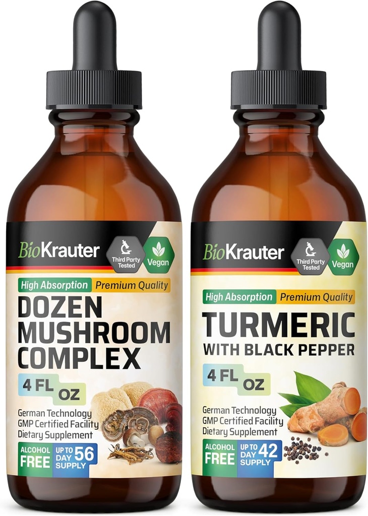 Δεκάδες Mushroom Tincture 4 Fl. Oz. & Turmeric Tincture 4 Fl. Oz.