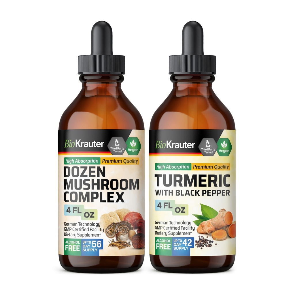 Δεκάδες Mushroom Tincture 4 Fl. Oz. & Turmeric Tincture 4 Fl. Oz.