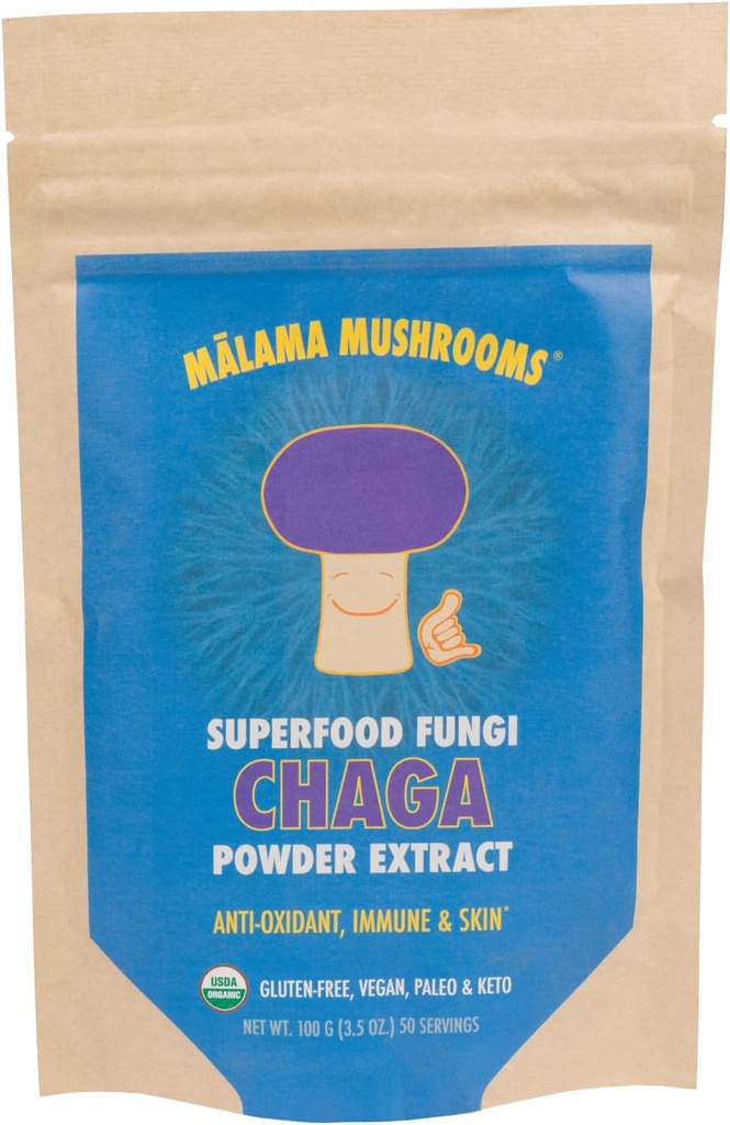 Chaga Extract σκόνη από το Μάλαμα, οργανικό σώμα φρούτων Chaga Mushroom σκόνη, Superfood Adaptogenic, υποστηρίζει ανοσοποιητικό σύστημα, την υγεία του δέρματος, και κόπωση, 100 υπηρεσίες