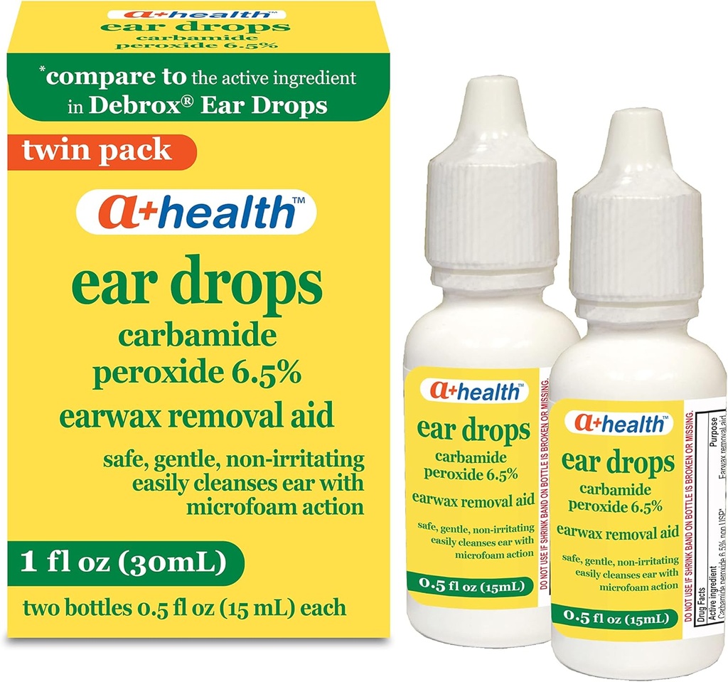 A+Health Earwax Απομάκρυνση σταγόνων, Carbamide Peroxide 6,5%, Made in USA, Twin Pack, 1 fl Ουγγιά (Δύο φιάλες 0.5 fl oz)