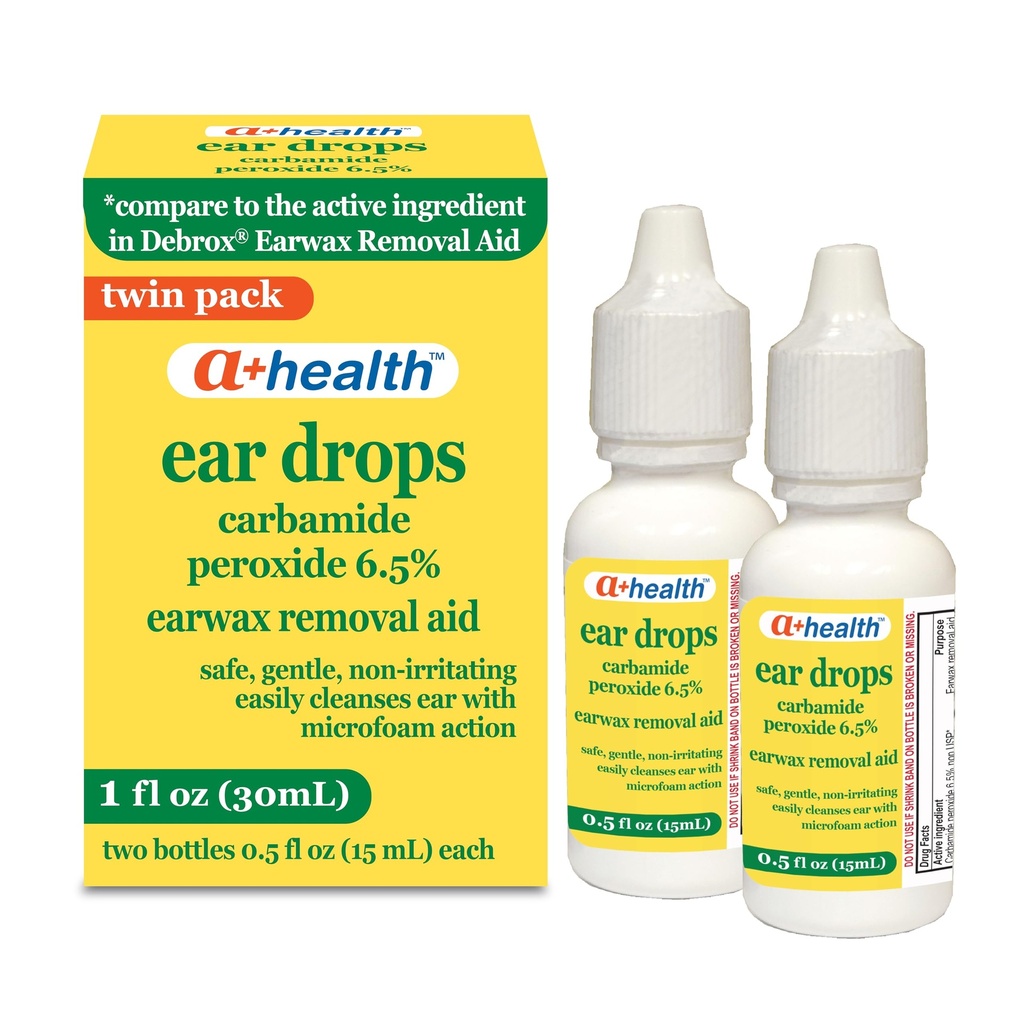 A+Health Earwax Απομάκρυνση σταγόνων, Carbamide Peroxide 6,5%, Made in USA, Twin Pack, 1 fl Ουγγιά (Δύο φιάλες 0.5 fl oz)