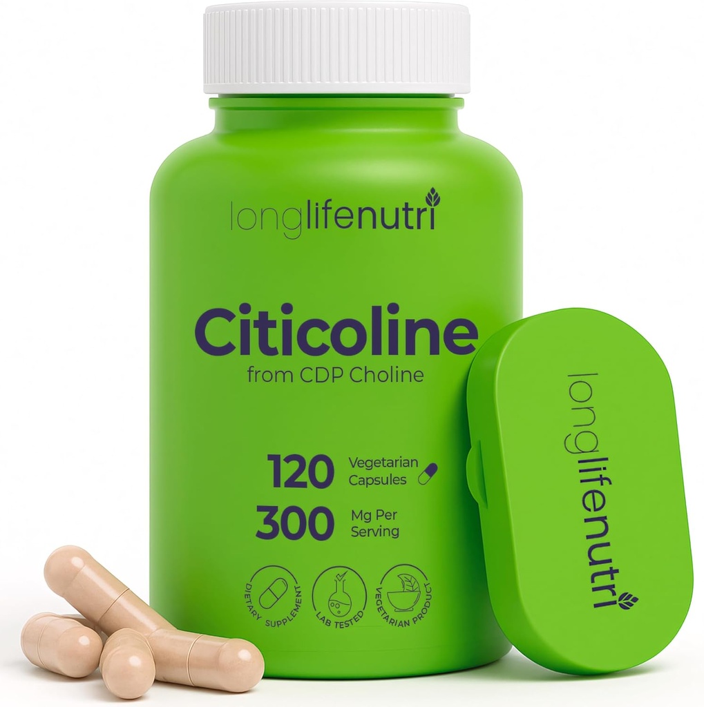 LongLifeNutri Citicoline (CDP-Choline) 300 mg, 120 κάψουλες χορτοφάγων, 4-Month Supply, GMP Certified, Κατασκευασμένο στις ΗΠΑ