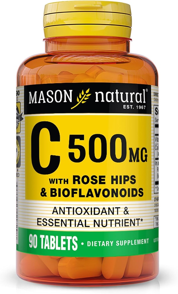 MASON ΦΥΣΙΚΗ Βιταμίνη C 500 mg, με Rose HIPS & Bioflavonoids, Immune Support & Antioxidant Formula, 90 δισκία