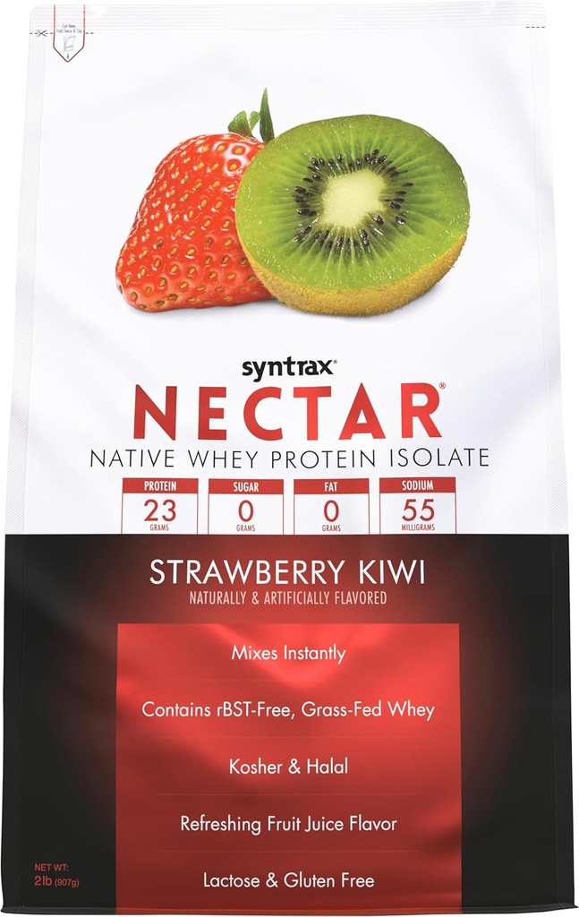 Syntrax Nutrition Nectar, 100% Whey Protein Isolate Powder, Refreshing Fruit Juice Flavor, Strawberry Kiwi, 2 lbs