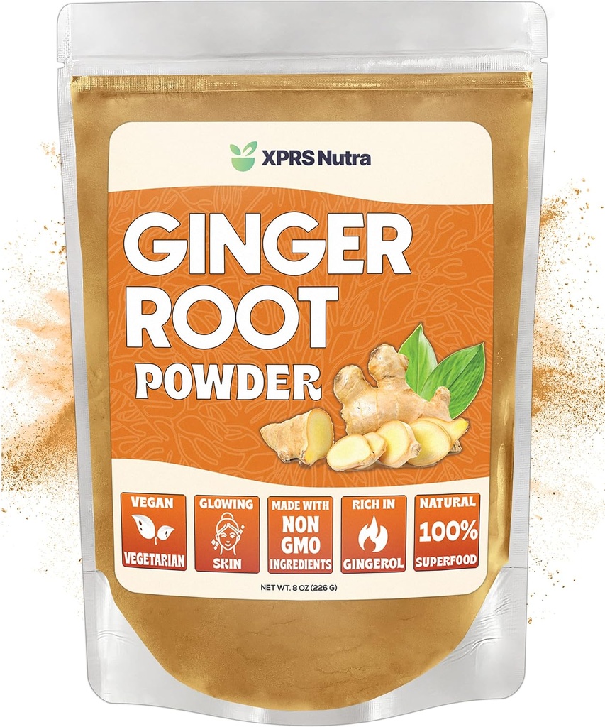 XPRS Nutra Ginger Powder - Premium Ground Ginger Root Powder with Potent Spicy Flavor - Ground Ginger Powder - Vegan Friendly Sustainably Grown Powdered Ginger (8 Ounce)