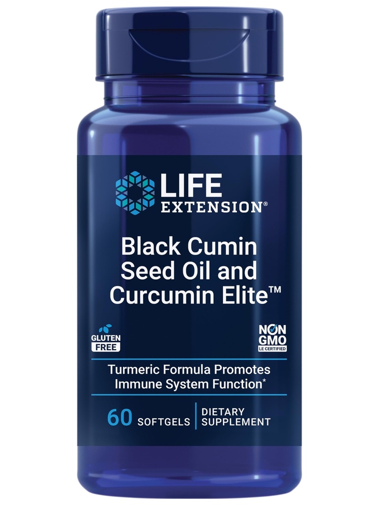 Life Extension Black Cumin Seed Oil and Curcumin Elite, Black Cumin, Turmeric Extract, Immune Health Support, high bioavailability, Whole-Body Health, Gluten Free, Non-GMO, 60 softgels