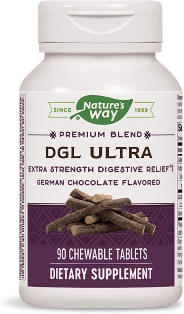 Nature's Way DGL ULTRA 10:1 Extra Strength, 75 mg ανά μερίδα, Γερμανική Σοκολάτα Γεύση, 90 Μασώμενα, Συσκευασία των 2 (Packaging May Vary)
