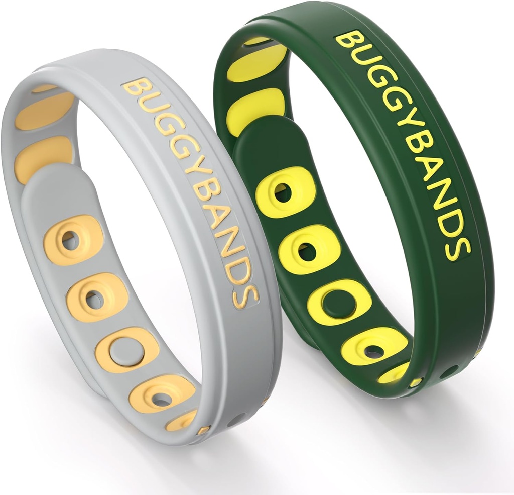 Mosquito Repellent Bracelets, 2 Pack Silicone Mosquito Repellent Wristbands, DEET-Free Insect & Bug Repellent Wrist Bands for Adults and Kids Indoor Outdoor Use (Dark Green&Gray)