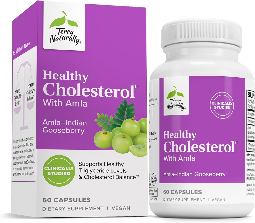 Terry Naturally Healthy Cholesterol with Amla - Antioxidant Supplement for Immune & Heart Support - Supplement to Aid Healthy Cholesterol & Triglyceride - 60 Capsules