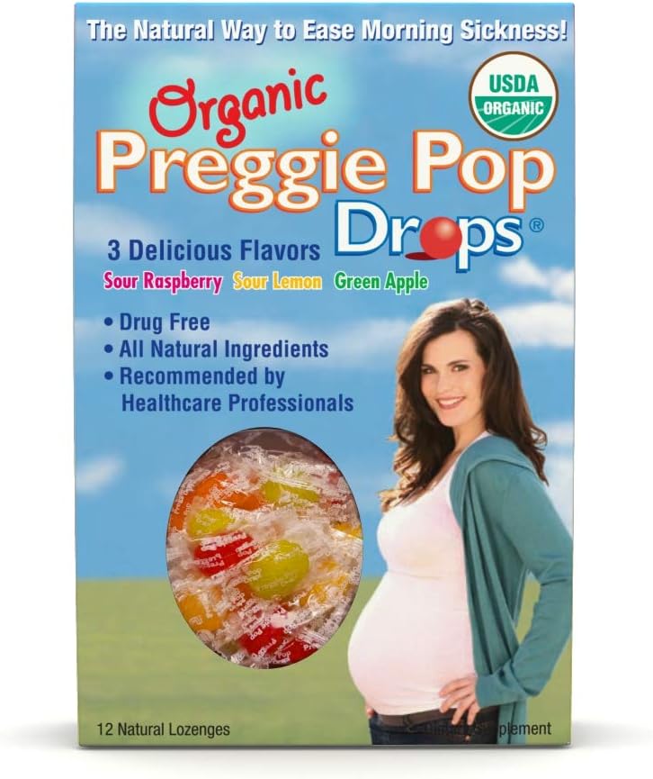 Organic Preggie Drops | 12 Drops Each | Morning Sickness during pregnancy | Safe for pregnant Mom & Baby | Gluten Free | 3 Flavors: Lemon, Raspberry & Green Apple