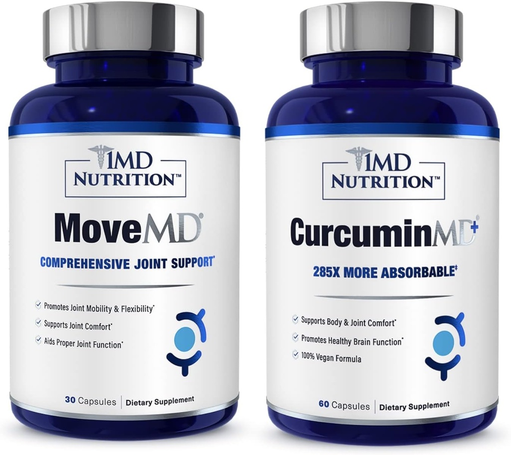 1MD Nutrition MoveMD & CurcuminMD Plus Bundle | Doctor Formulated with Collagen, Turmeric Curcumin and Boswellia Serrata | Joint Health Supplement