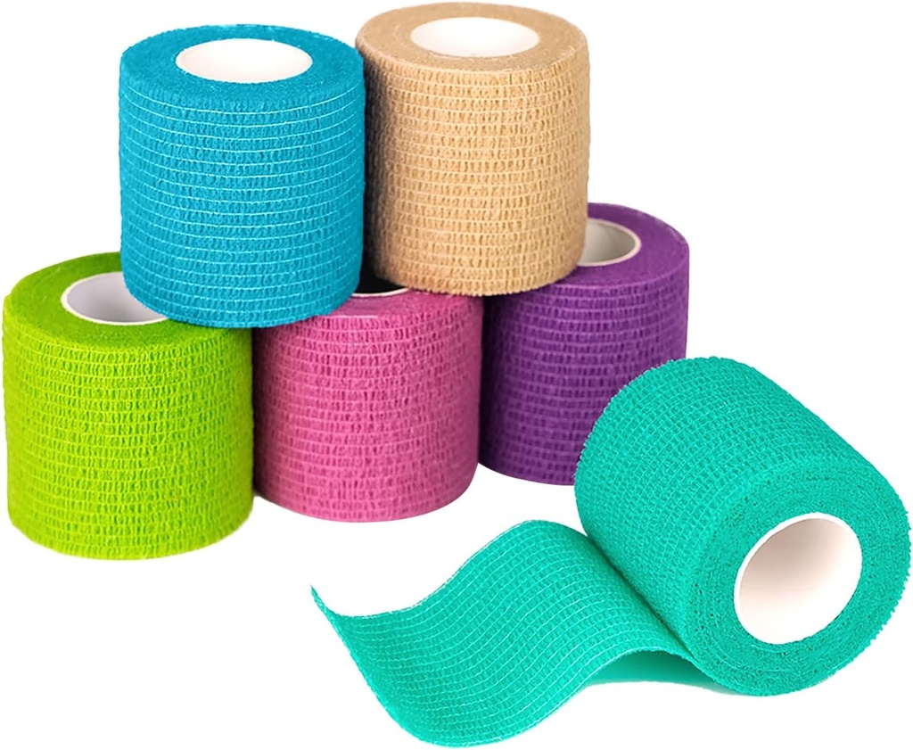 FRICARE Αυτοσυγκολλητική Wrap Bandage, Ιατρική Ταινία σε Κιτ πρώτων βοηθειών, Κοχύλια για Τραύματα Sport Vet, 2 Inches X 5 Yards 6 Rolls, Rainbow
