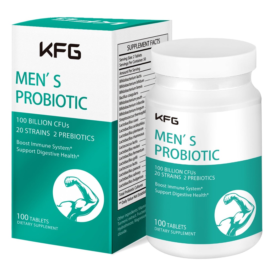 KFG Probiotic Supplement 100 Billion CFU, 20 Strains, 2 Prebiotics and Digestive Enzymes, Υποστηρίζει Διέγερση, Ανοσολογική Υποστήριξη, Υγεία και Μεταβολισμός των Ούρων, Μη- ΓΤΟ, Χωρίς Γλουτένη & Σόγια, 100 δισκία