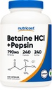 Nutricost Betaine HCl + Pepsin 790mg, 240 Κάψουλες - Χορτοφαγικά & GMO Δωρεάν