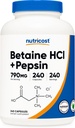 Nutricost Betaine HCl + Pepsin 790mg, 240 Κάψουλες - Χορτοφαγικά & GMO Δωρεάν