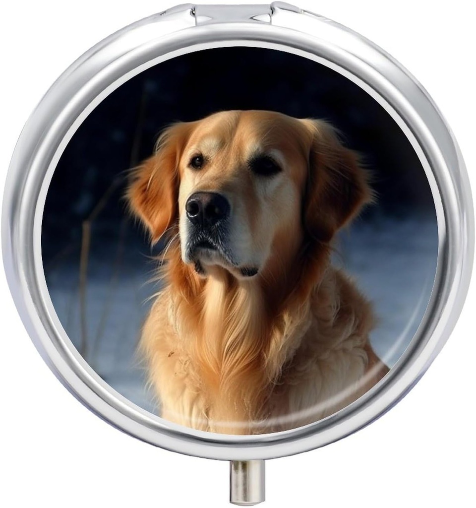 Golden Retriever Pill Υπόθεση 3 Διαμέρισμα Φορητό κουτί χάπια Καθημερινή Round Pill Διοργανωτής για Pocket Purse Καθημερινή ιατρική εμπορευματοκιβώτιο για να κρατήσει βιταμίνες Fish Oil Ταξίδια Δώρα