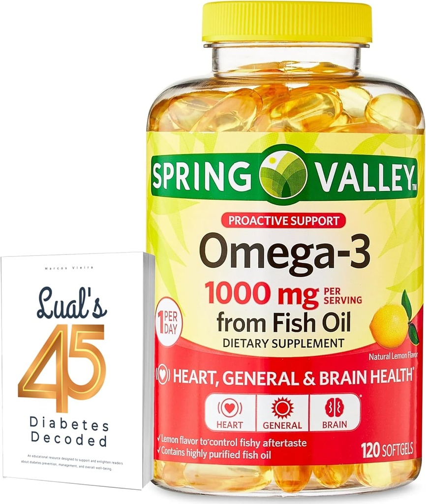 Ωμέγα-3 από το Fish Oil Heart General & Brain Health Dietary Supplement Softgels, 1000 mg, 120 Count Bundle με 45 Διαβήτη Αποκωδικοποιημένο