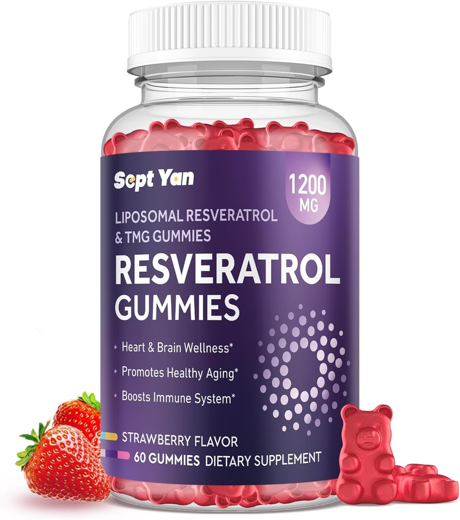 Λιποσωμική NAD Resveratrol συμπλήρωμα Gummies 1200mg με NAD+, Quercetin, TMG, Pterostilbene, Κόκκινο εκχύλισμα κρασιού, Αντιοξειδωτικό, Υγιεινή γήρανση, Κυτταρική επισκευή, ενέργεια, λειτουργία εγκεφάλου - 60 Gummies