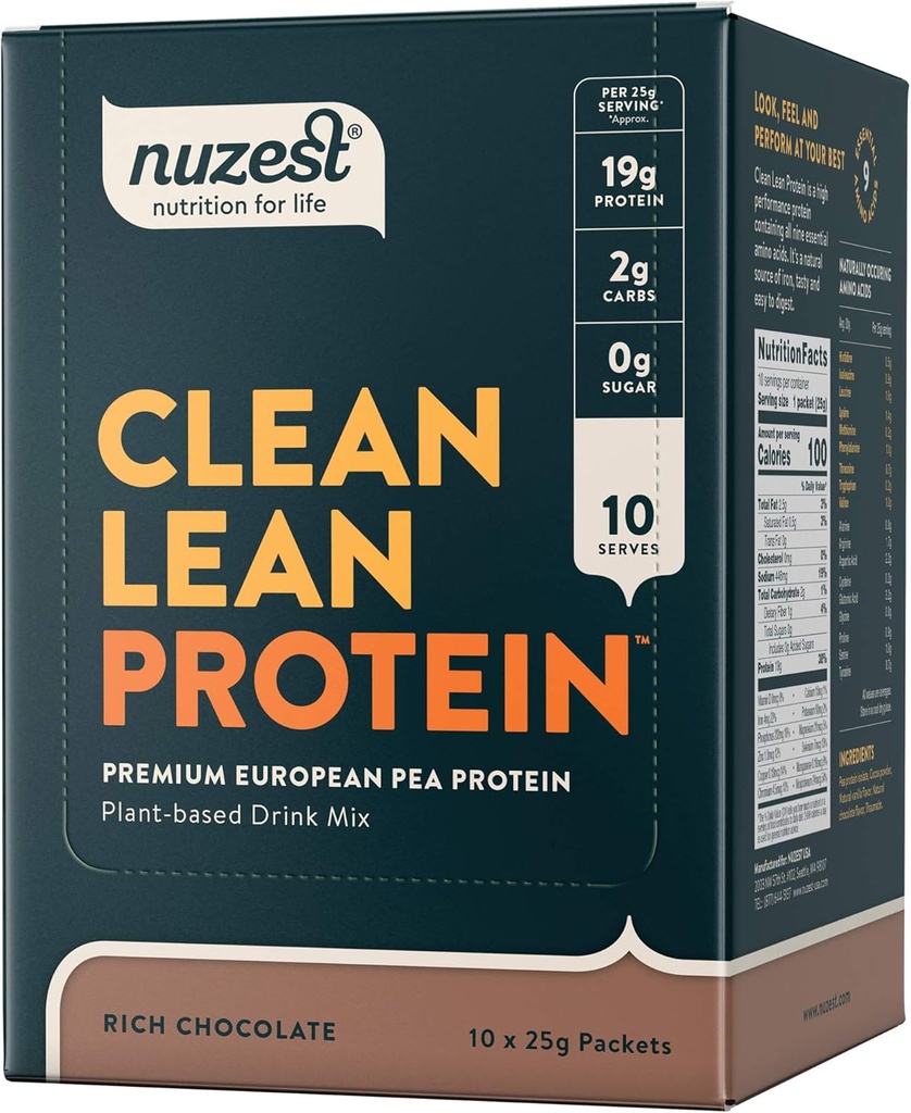 Nuzest - Pee Protein Powder - Καθαρή πρωτεΐνη Lean, Premium Vegan Plant Based Protein Powder, Γαλακτοκομικά, Χωρίς Γλουτένη, GMO Free, Protein Shake, Πλούσια σοκολάτα, 0.9 oz, (Pack of 10)