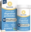 Renew Life Extra Care Digestive Probiotic Capsles, 50 δισεκατομμύρια CFU Εγγυημένα, ημερήσιο συμπλήρωμα υποστηρίζει ανοσοποιητικό, Digestive, αναπνευστική υγεία(1), L. Rhamnosus GG, γαλακτοκομικά, σόγια και χωρίς γλουτένη, 90 Count