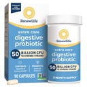 Renew Life Extra Care Digestive Probiotic Capsles, 50 δισεκατομμύρια CFU Εγγυημένα, ημερήσιο συμπλήρωμα υποστηρίζει ανοσοποιητικό, Digestive, αναπνευστική υγεία(1), L. Rhamnosus GG, γαλακτοκομικά, σόγια και χωρίς γλουτένη, 90 Count