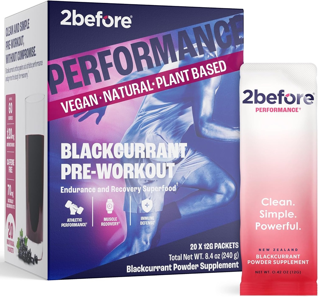 2fore Blackcurant I All Natural Vegan Preworkout, Caffeine Free I Clean Energy, Endurance, Recovery I Pre Workout Women and Men I 20 x Ατομικά πακέτα I Informed Sports Certified
