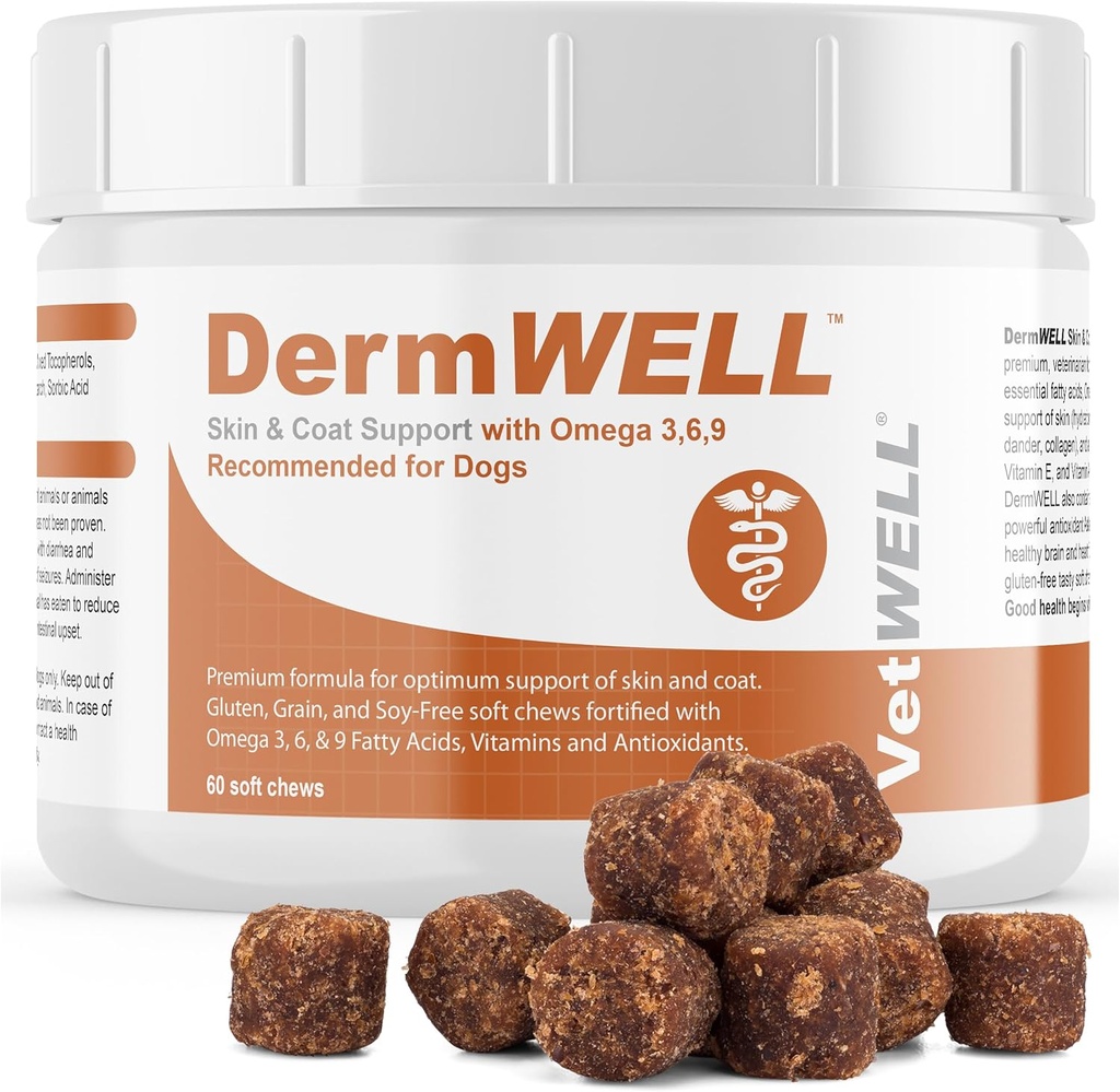 VetWELL Omega 3 συμπλήρωμα για σκύλους με λάδι κριλ Ανταρκτικής, Ασταξανθίνη, Ωμέγα 3 6 9, EPA, DHA για εκπληκτικό δέρμα και παλτό (60 κόμης)