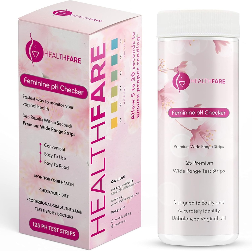 Healthfare Feminine pH Test Strips to Monitor Intimate Health, Balance pH Level 3.0-5.5 