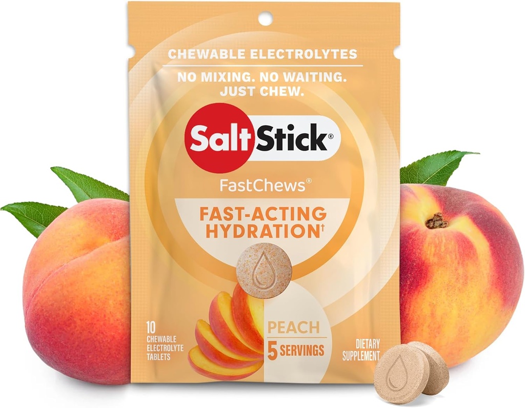 SaltStick Fastchew Electrolyte Replacement Tablets for Rehydration, Packet of 10 Tablets, Peach, 10 Count (7201761)