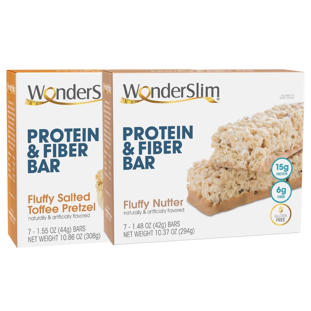 WonderSlim Protein and Fiber Bar Bundle, Αφράτο Αλατισμένο Toffee Pretzel & Fluffy Nutter