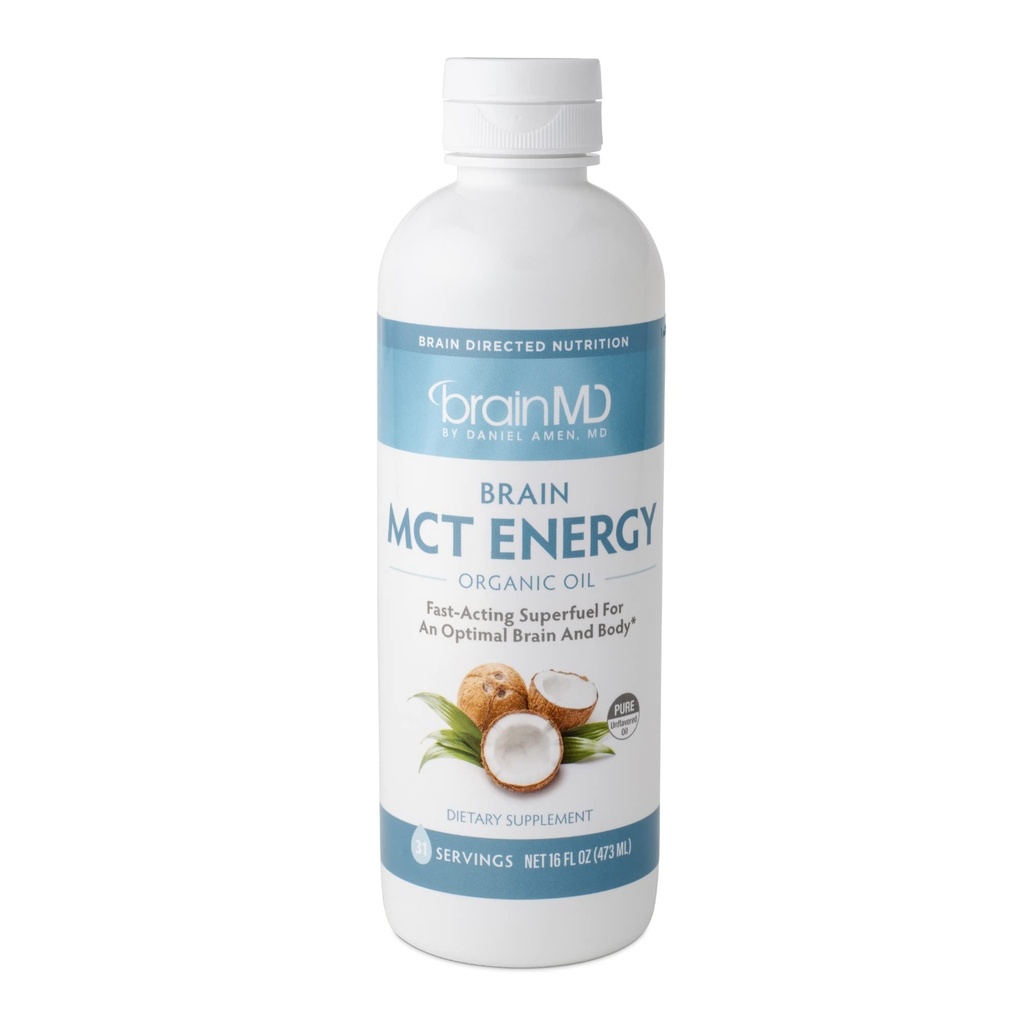 BRAINMD Dr Amen Brain MCT Energy - 16 fl oz - Energy Support for Brain & Body - Improves Focus & Satiety - Clean & Fast Acting - Gluten Free - 31 Servings