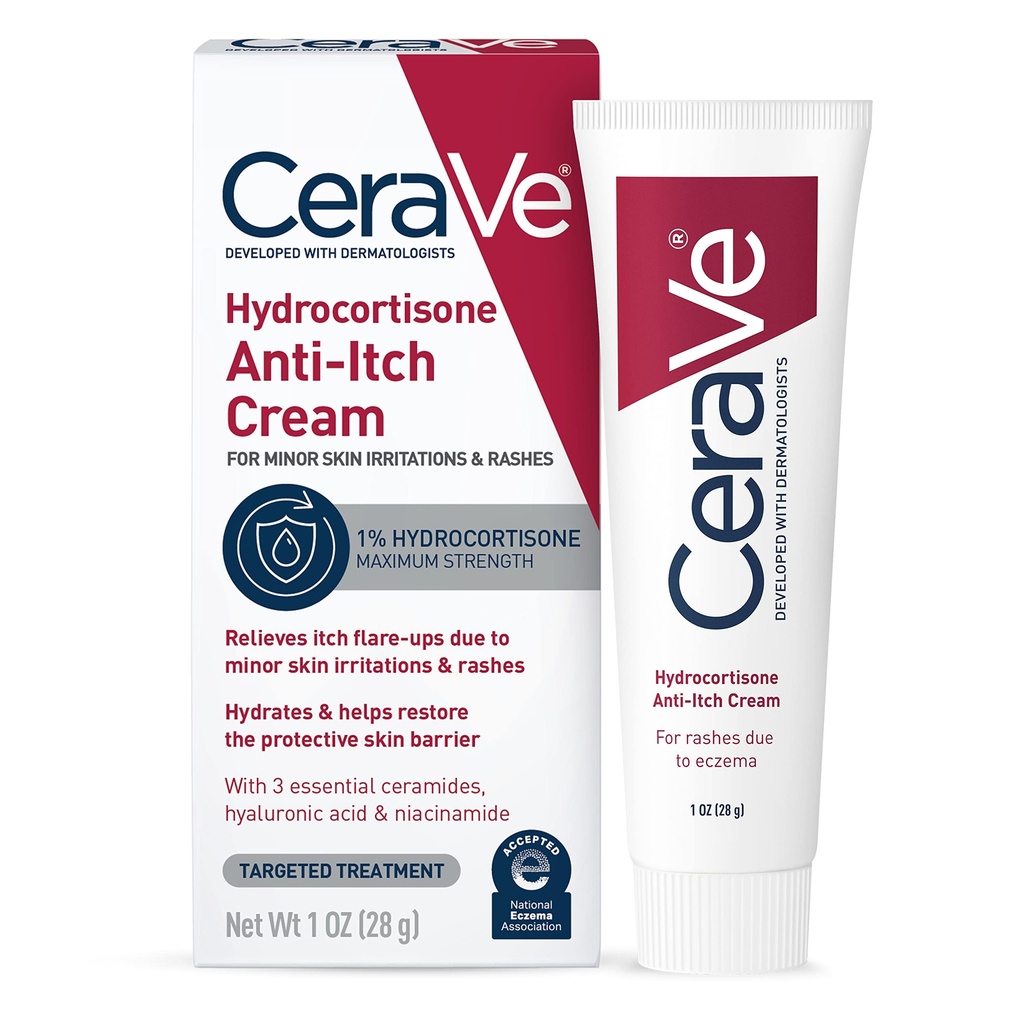 CeraVe 1% Hydrocortisone Anti-Itch Cream, Fragrance-Free Relief για το Eczema-Prone & Dry Skin, 1 ουγγιά