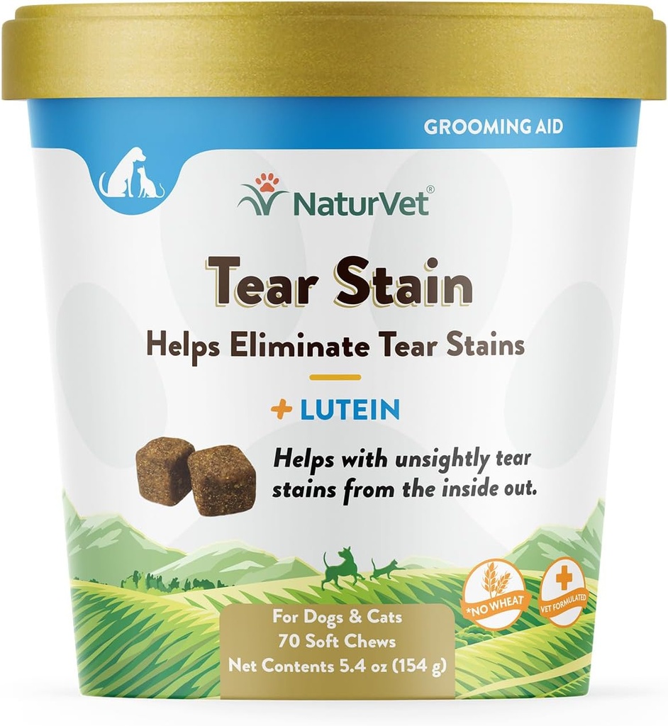 NaturVet – Tear Stain Plus Lutein – Εξαλείφει τα άψογα Tear Stains – Ενισχυμένο με εκχύλισμα βατόμουρου, Marshmallow Root & Oregon Grape Root – για σκύλους & γάτες – 70 μαλακά μάσημα