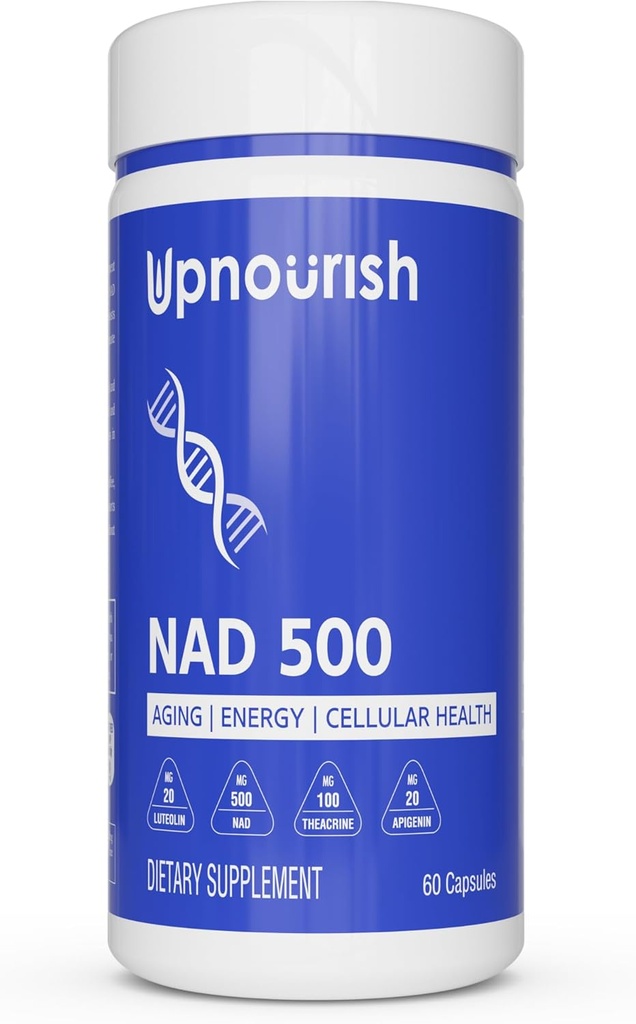 Nicotinamide Adenine Dinucleotide NAD Supplement - 500mg NAD+ Συμπλήρωμα με Resσβερατρόλη, Quercetin, Θεακρίνη, Λουτεολίνη, Απιγενίνη - Νικοτιναμίδη Ριβοζίδιο NR Εναλλακτική για γυναίκες & άνδρες, 60 κάψουλες