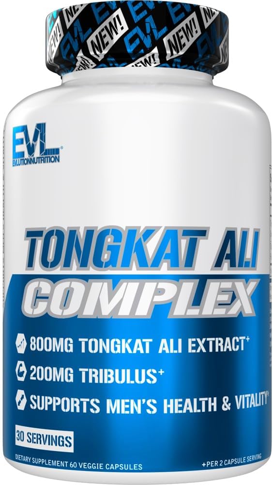 Evlution Nutrition Tongkat Ali - Ανδρική Υγεία + Συμπλήρωμα Ζωτικότητας - 800mg Tongkat Ali + 200mg Tribulus - Υποστήριξη Απόδοσης - Vegan + Χωρίς Γλουτένη Κάψουλες - 30 Υπηρεσίες